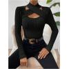 image:imageSOLY HUX Womens Cut Out T Shirt Criss Cross Long Sleeve Slim Fitted Tee Knit Casual Fall TopsPure Black