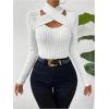 image:imageSOLY HUX Womens Cut Out T Shirt Criss Cross Long Sleeve Slim Fitted Tee Knit Casual Fall TopsPure White