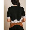 image:imageSOLY HUX Womens Lace Crop Blouse Short Sleeve V Neck Button Down Shirts Elegant TopsBlack and White