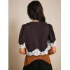 image:imageSOLY HUX Womens Lace Crop Blouse Short Sleeve V Neck Button Down Shirts Elegant TopsCoffee Brown