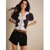 image:imageSOLY HUX Womens Lace Crop Blouse Short Sleeve V Neck Button Down Shirts Elegant TopsCoffee Brown