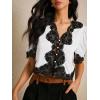 image:imageSOLY HUX Womens Lace Crop Blouse Short Sleeve V Neck Button Down Shirts Elegant TopsWhite Black Lace
