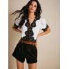 image:imageSOLY HUX Womens Lace Crop Blouse Short Sleeve V Neck Button Down Shirts Elegant TopsWhite Black Lace