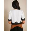 image:imageSOLY HUX Womens Lace Crop Blouse Short Sleeve V Neck Button Down Shirts Elegant TopsWhite Black Lace