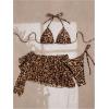image:imageSOLY HUX Womens Leopard Bikini 3 Piece Swimsuits Halter High Cut Bathing Suit with Coverup SkirtsBrown Leopard