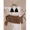 image:imageSOLY HUX Womens Leopard Bikini 3 Piece Swimsuits Halter High Cut Bathing Suit with Coverup SkirtsBrown Leopard
