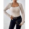 image:imageSOLY HUX Womens Long Sleeve Bodysuit Square Neck Knit Slim Fitted Going Out Tops Fall ClothesPure Apricot