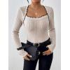 image:imageSOLY HUX Womens Long Sleeve Bodysuit Square Neck Knit Slim Fitted Going Out Tops Fall ClothesPure Apricot