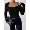 image:imageSOLY HUX Womens Long Sleeve Bodysuit Square Neck Knit Slim Fitted Going Out Tops Fall ClothesPure Black