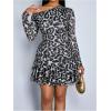 image:imageSOLY HUX Womens Off The Shoulder Leopard Dress Long Sleeve Ruffle Party Bodycon Mini DressesBlack and White