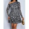 image:imageSOLY HUX Womens Off The Shoulder Leopard Dress Long Sleeve Ruffle Party Bodycon Mini DressesBlack and White