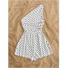 image:imageSOLY HUX Womens One Shoulder Sleeveless Ruched Romper Wide Leg Summer Vacation Going Out Short JumpsuitBlack and White Polka Dots
