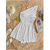 image:imageSOLY HUX Womens One Shoulder Sleeveless Ruched Romper Wide Leg Summer Vacation Going Out Short JumpsuitBlack and White Polka Dots