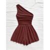 image:imageSOLY HUX Womens One Shoulder Sleeveless Ruched Romper Wide Leg Summer Vacation Going Out Short JumpsuitPure Burgundy