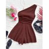 image:imageSOLY HUX Womens One Shoulder Sleeveless Ruched Romper Wide Leg Summer Vacation Going Out Short JumpsuitPure Burgundy
