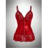 image:imageSOLY HUX Womens PU Leather Sexy Lingerie Lace Zip Up Babydoll Dress with Thong Naughty Outfit NightwearPlain Red