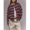 image:imageSOLY HUX Womens Striped Cardigan Sweater Color Block Button Down Long Sleeve Drop Shoulder Oversized CardigansArmy Green Striped