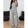 image:imageSOLY HUX Womens Summer 2 Piece Outfits Off the Shoulder Half Sleeve T Shirt and Sweatpants Set Casual StreetwearPlain Grey