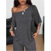 image:imageSOLY HUX Womens Summer 2 Piece Outfits Off the Shoulder Half Sleeve T Shirt and Sweatpants Set Casual StreetwearPure Dark Grey