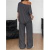 image:imageSOLY HUX Womens Summer 2 Piece Outfits Off the Shoulder Half Sleeve T Shirt and Sweatpants Set Casual StreetwearPure Dark Grey