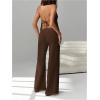 image:imageSOLY HUX Womens Summer Vacation 2 Piece Outfits Sexy Deep V Neck Halter Tops and Pants SetsPure Brown