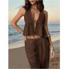 image:imageSOLY HUX Womens Summer Vacation 2 Piece Outfits Sexy Deep V Neck Halter Tops and Pants SetsPure Brown
