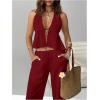 image:imageSOLY HUX Womens Summer Vacation 2 Piece Outfits Sexy Deep V Neck Halter Tops and Pants SetsPure Burgundy