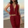 image:imageSOLY HUX Womens Summer Vacation 2 Piece Outfits Sexy Deep V Neck Halter Tops and Pants SetsPure Burgundy