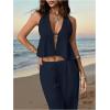 image:imageSOLY HUX Womens Summer Vacation 2 Piece Outfits Sexy Deep V Neck Halter Tops and Pants SetsPure Dark Blue