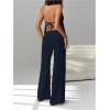 image:imageSOLY HUX Womens Summer Vacation 2 Piece Outfits Sexy Deep V Neck Halter Tops and Pants SetsPure Dark Blue