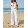 image:imageSOLY HUX Womens Summer Vacation 2 Piece Outfits Sexy Deep V Neck Halter Tops and Pants SetsPure White