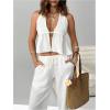 image:imageSOLY HUX Womens Summer Vacation 2 Piece Outfits Sexy Deep V Neck Halter Tops and Pants SetsPure White