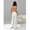 image:imageSOLY HUX Womens Summer Vacation 2 Piece Outfits Sexy Deep V Neck Halter Tops and Pants SetsPure White
