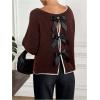 image:imageSOLY HUX Womens Sweaters Bowknot Backless Long Sleeve Knit Pullover Tops Fall ClothesBrown Bows