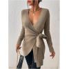 image:imageSOLY HUX Womens V Neck Wrap Tie Side Sweater Long Sleeve Knit Pullover Tops Fall ClothesPure Khaki