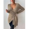 image:imageSOLY HUX Womens V Neck Wrap Tie Side Sweater Long Sleeve Knit Pullover Tops Fall ClothesPure Khaki