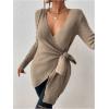 image:imageSOLY HUX Womens V Neck Wrap Tie Side Sweater Long Sleeve Knit Pullover Tops Fall ClothesPure Khaki