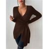 image:imageSOLY HUX Womens V Neck Wrap Tie Side Sweater Long Sleeve Knit Pullover Tops Fall ClothesPure Mocha Brown