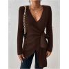 image:imageSOLY HUX Womens V Neck Wrap Tie Side Sweater Long Sleeve Knit Pullover Tops Fall ClothesPure Mocha Brown