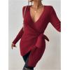 image:imageSOLY HUX Womens V Neck Wrap Tie Side Sweater Long Sleeve Knit Pullover Tops Fall ClothesPure Red