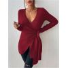 image:imageSOLY HUX Womens V Neck Wrap Tie Side Sweater Long Sleeve Knit Pullover Tops Fall ClothesPure Red