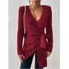 image:imageSOLY HUX Womens V Neck Wrap Tie Side Sweater Long Sleeve Knit Pullover Tops Fall ClothesPure Red