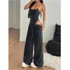 image:imageSOLY HUX Womens Y2k 2 Piece Set Sleeveless Bodysuit Drawstring Baggy Pants Country Concert Outfit StreetwearPlain Black