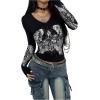 image:imageSOLY HUX Womens Y2k Gothic Graphic Tees V Neck Long Sleeve T Shirt Going Out Tops Punk Streetwear Alternative ClothesBlack Graphic