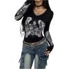 image:imageSOLY HUX Womens Y2k Gothic Graphic Tees V Neck Long Sleeve T Shirt Going Out Tops Punk Streetwear Alternative ClothesBlack Graphic