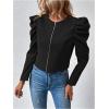 image:imageSOLY HUX Womens Zip Up Jacket Puff Long Sleeve Cropped Jacket Casual OuterwearPlain Black