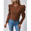 image:imageSOLY HUX Womens Zip Up Jacket Puff Long Sleeve Cropped Jacket Casual OuterwearPure Brown