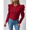 image:imageSOLY HUX Womens Zip Up Jacket Puff Long Sleeve Cropped Jacket Casual OuterwearPure Red