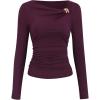 image:imageSOLY HUX Womens Asymmetrical Neck Long Sleeve T Shirt Ruched Slim Fitted Tee Fall Going Out TopsSolid Purple