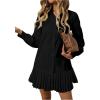image:imageSOLY HUX Womens Button Down Shirt Dress Collared Long Sleeve Pleated Swing Mini DressesPure Black